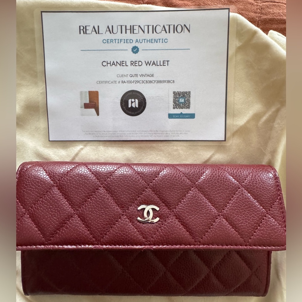 CHANEL Quilted Wallet in Burgundy with Gold CC Hardware